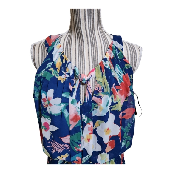 Sandra Darren Tie neck Sleeveless Floral print Maxi Dress - Picture 4 of 8